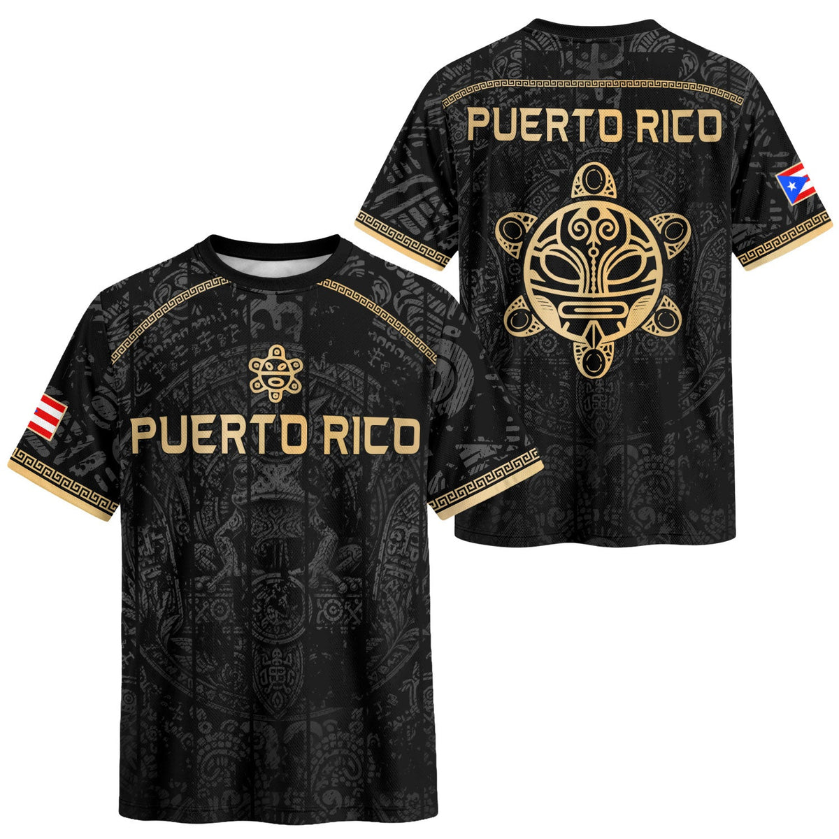Taino Turtle Gold Black Puerto Rico Soccer Jersey for Men and Women, Coqui Frog Heritage, Top Puerto Rico Shirt and Puerto Rico Jersey, Northryn Co.