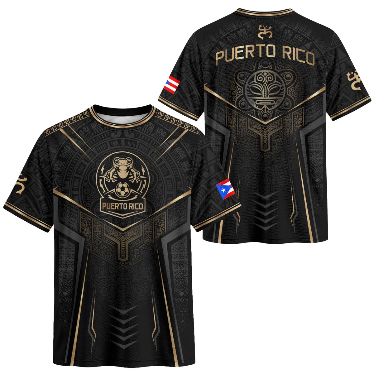 Taino Sun Black Gold Puerto Rico Soccer Jersey for Men and Women, Coquí Frog Crest - Tribal, Puerto Rico Shirt and Puerto Rico Jersey, Northryn Co.