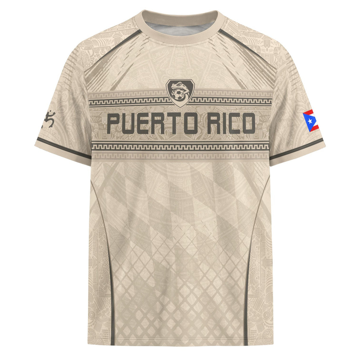 Puerto Rico Soccer Jersey for Men and Women, Beige Coqui Frog & Taino Tribal Pattern Art, Top Puerto Rico Jersey and Puerto Rico Shirt, Northryn Co.