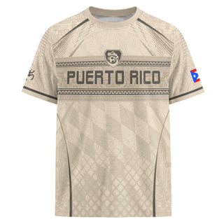 Puerto Rico Soccer Jersey for Men and Women, Beige Coqui Frog & Taino Tribal Pattern Art, Top Puerto Rico Jersey and Puerto Rico Shirt, Northryn Co.