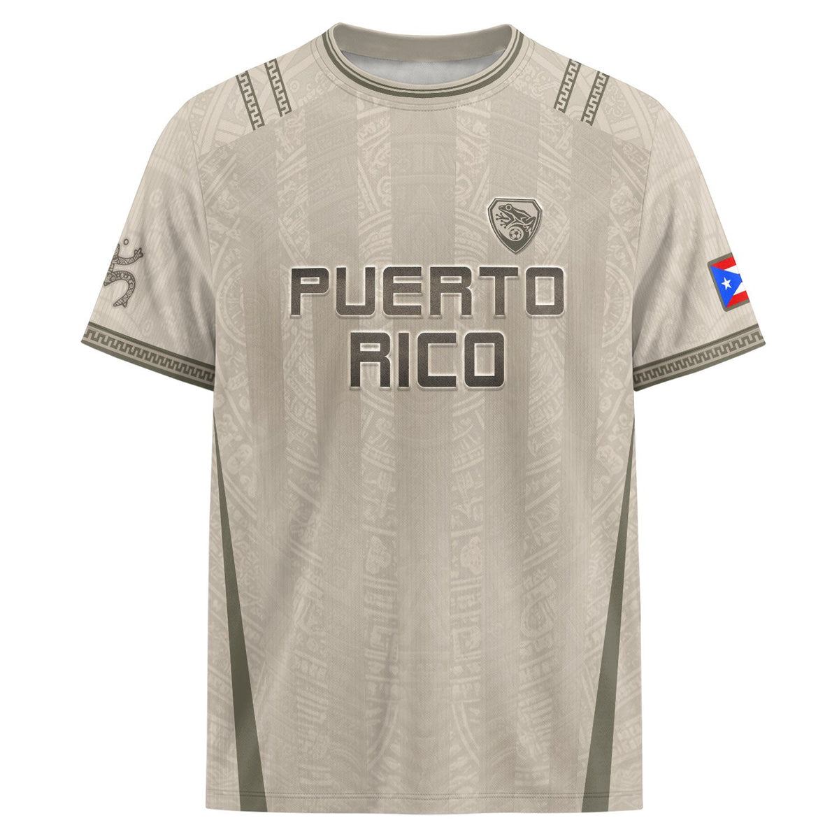 Taino Sun Beige Puerto Rico Soccer Jersey for Men and Women, Sol De Jayuya Pattern Edition, Top Puerto Rico Jersey and Puerto Rico Shirt, Northryn Co.