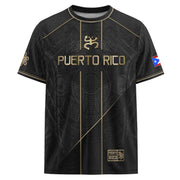 Puerto Rico Soccer Jersey with Taino Coquí for Men and Women, Black Gold Flag, Standout Puerto Rico Shirt with Puerto Rico Jersey Pride, Northryn Co.
