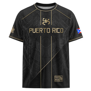 Puerto Rico Soccer Jersey with Taino Coquí for Men and Women, Black Gold Flag, Standout Puerto Rico Shirt with Puerto Rico Jersey Pride, Northryn Co.