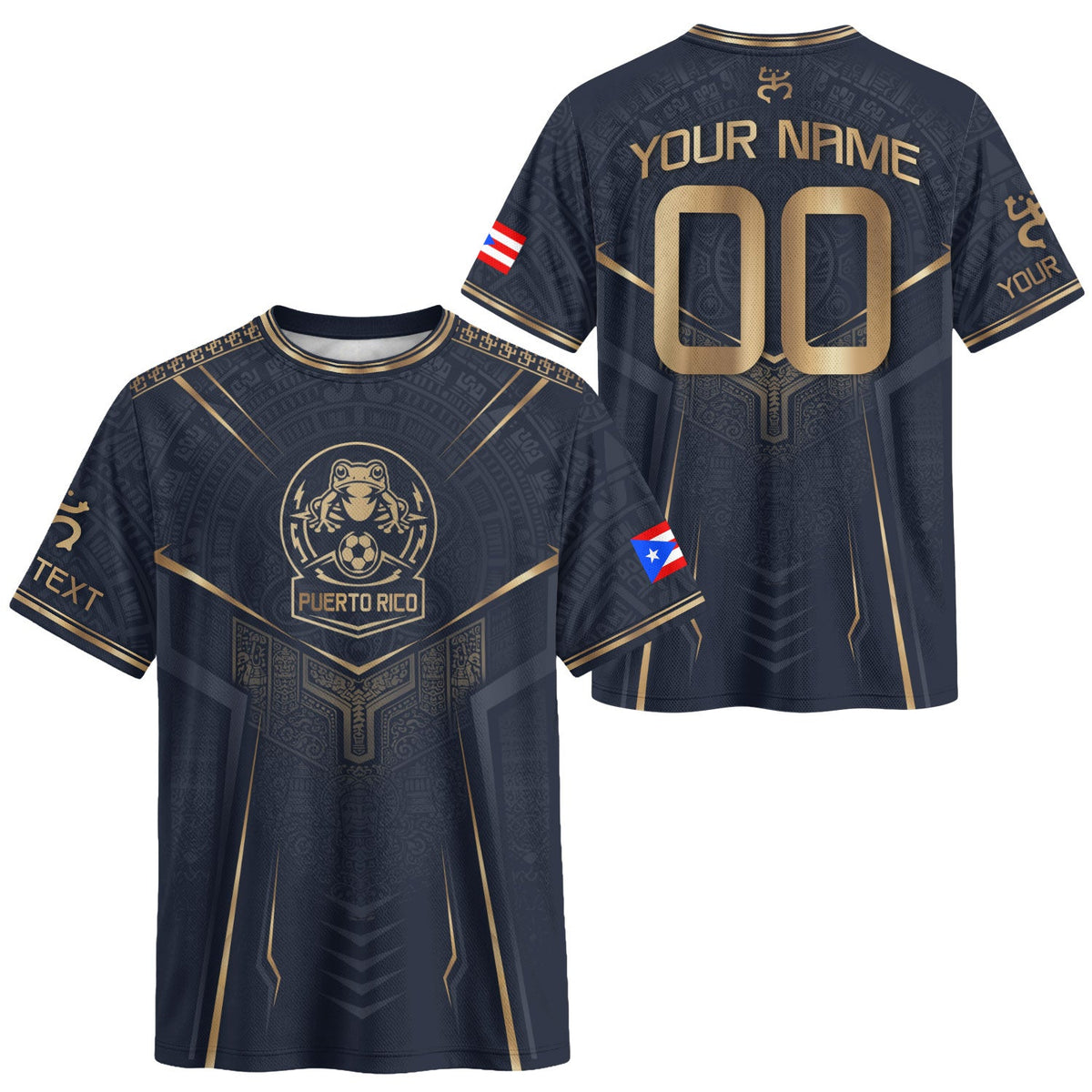 Elegant Navy Gold Coqui, Custom Puerto Rico Soccer Jersey for Men and Women with Taino, Personalized Football Jersey, Puerto Rico Shirt, Northryn Co.