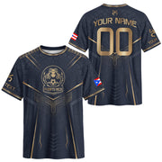 Elegant Navy Gold Coqui, Custom Puerto Rico Soccer Jersey for Men and Women with Taino, Personalized Football Jersey, Puerto Rico Shirt, Northryn Co.