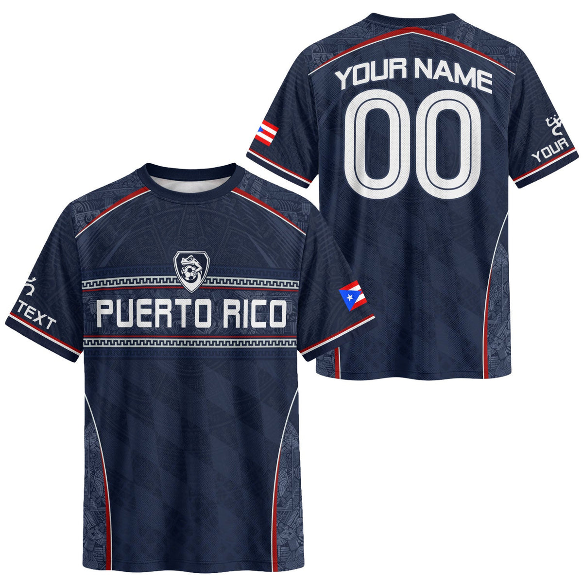 Custom Puerto Rico Soccer Jersey for Men and Women, Navy Blue Taino Flag Style, Personalized Football Jersey as a Puerto Rico Shirt, Northryn Co.