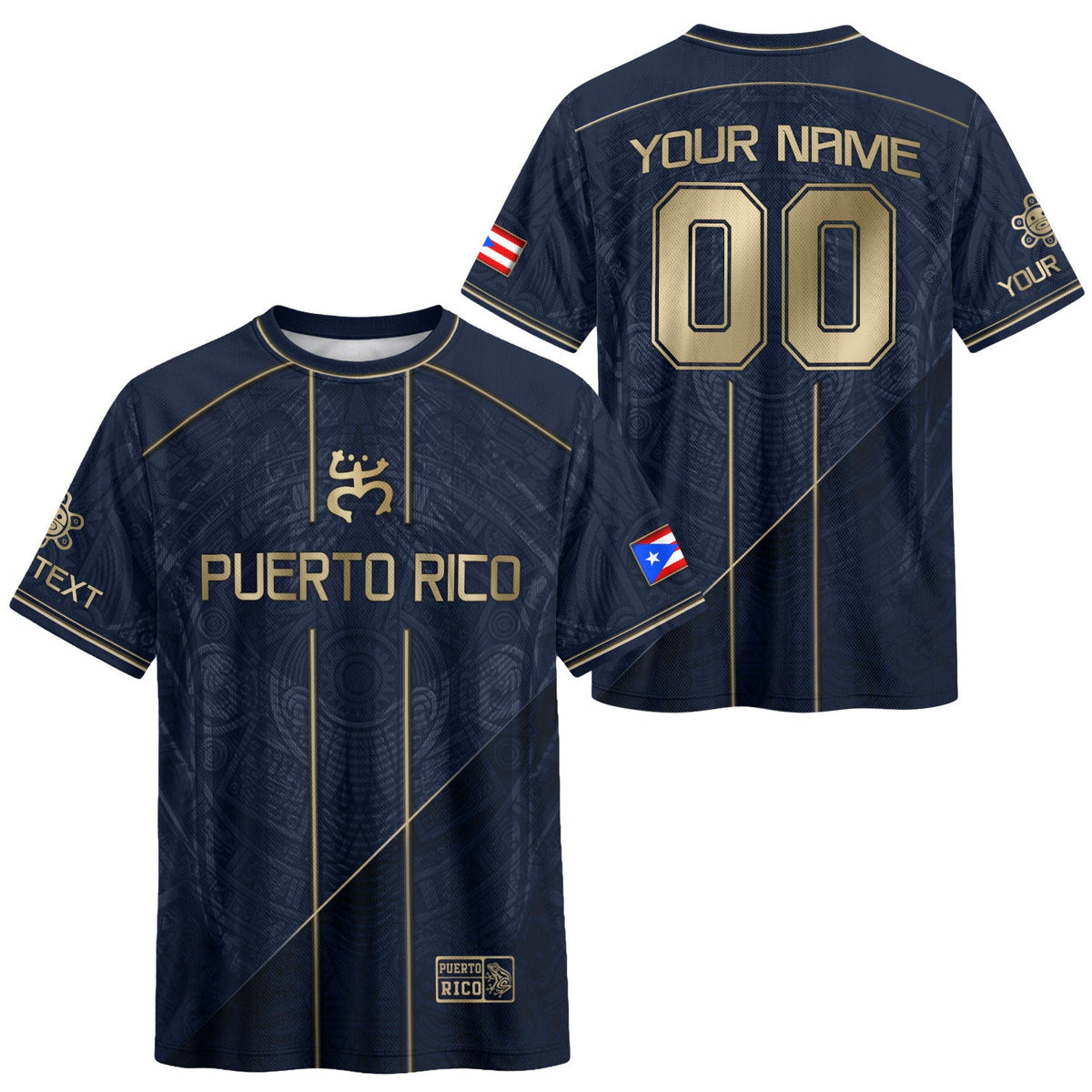 Refined Navy Gold Taino, Custom Puerto Rico Soccer Jersey for Men and Women with Symbol, Puerto Rico Shirt, Personalized Football Jersey, Northryn Co.