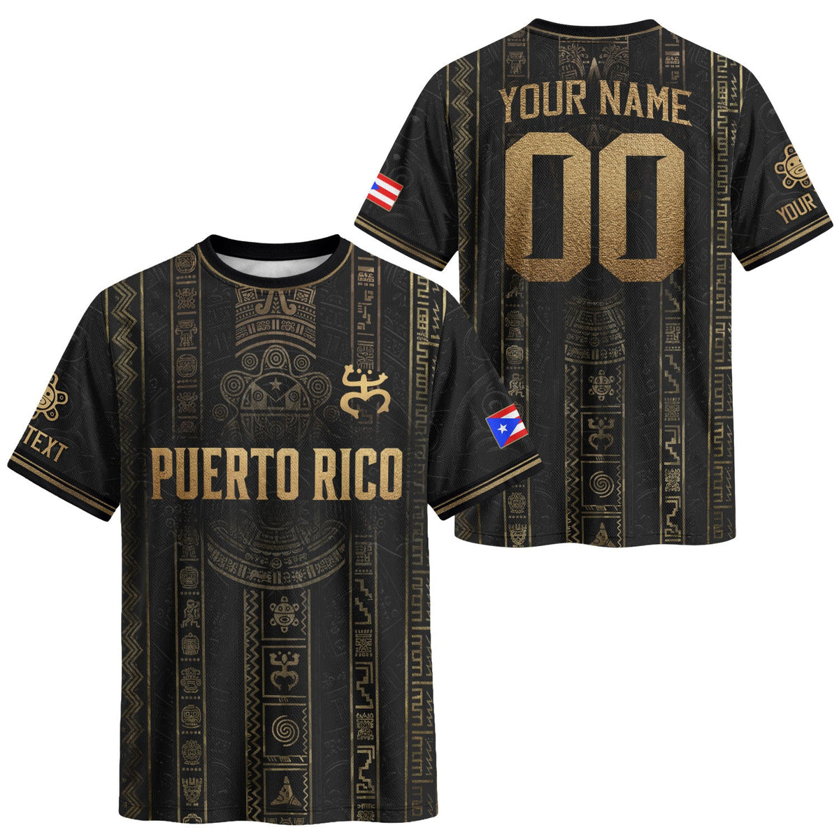 Custom Puerto Rico Soccer Jersey, Black Gold Taino Petroglyph, Puerto Rico Shirt for Men and Women as a Personalized Football Jersey, Northryn Co.