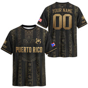 Custom Puerto Rico Soccer Jersey, Black Gold Taino Petroglyph, Puerto Rico Shirt for Men and Women as a Personalized Football Jersey, Northryn Co.