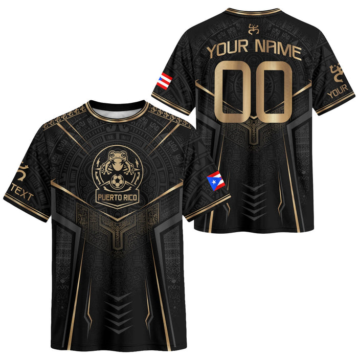 Bold Black Gold Coqui, Custom Puerto Rico Soccer Jersey for Men and Women with Taino, Personalized Football Jersey, Puerto Rico Shirt, Northryn Co.