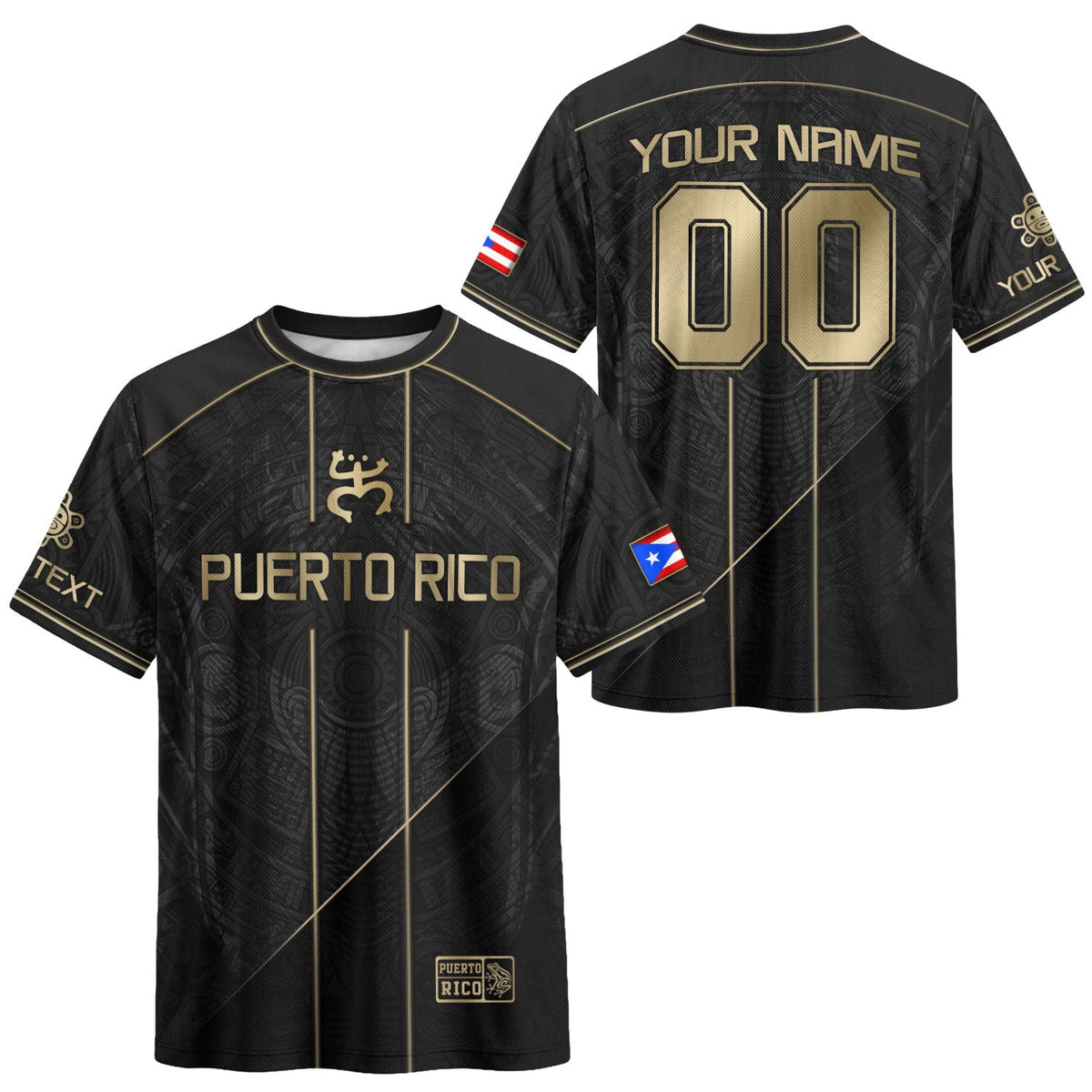 Mysterious Black-Gold Taino Symbol, Custom Puerto Rico Soccer Jersey for Men and Women, Personalized Football Jersey, Puerto Rico Shirt, Northryn Co.
