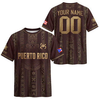 Custom Puerto Rico Soccer Jersey for Men and Women, Maroon Gold Taino Petroglyph, Personalized Football Jersey as a Puerto Rico Shirt, Northryn Co.