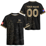 Custom Puerto Rico Soccer Jersey, Black Gold Towns Map Coqui Frog, Puerto Rico Shirt for Men and Women as a Personalized Football Jersey, Northryn Co.