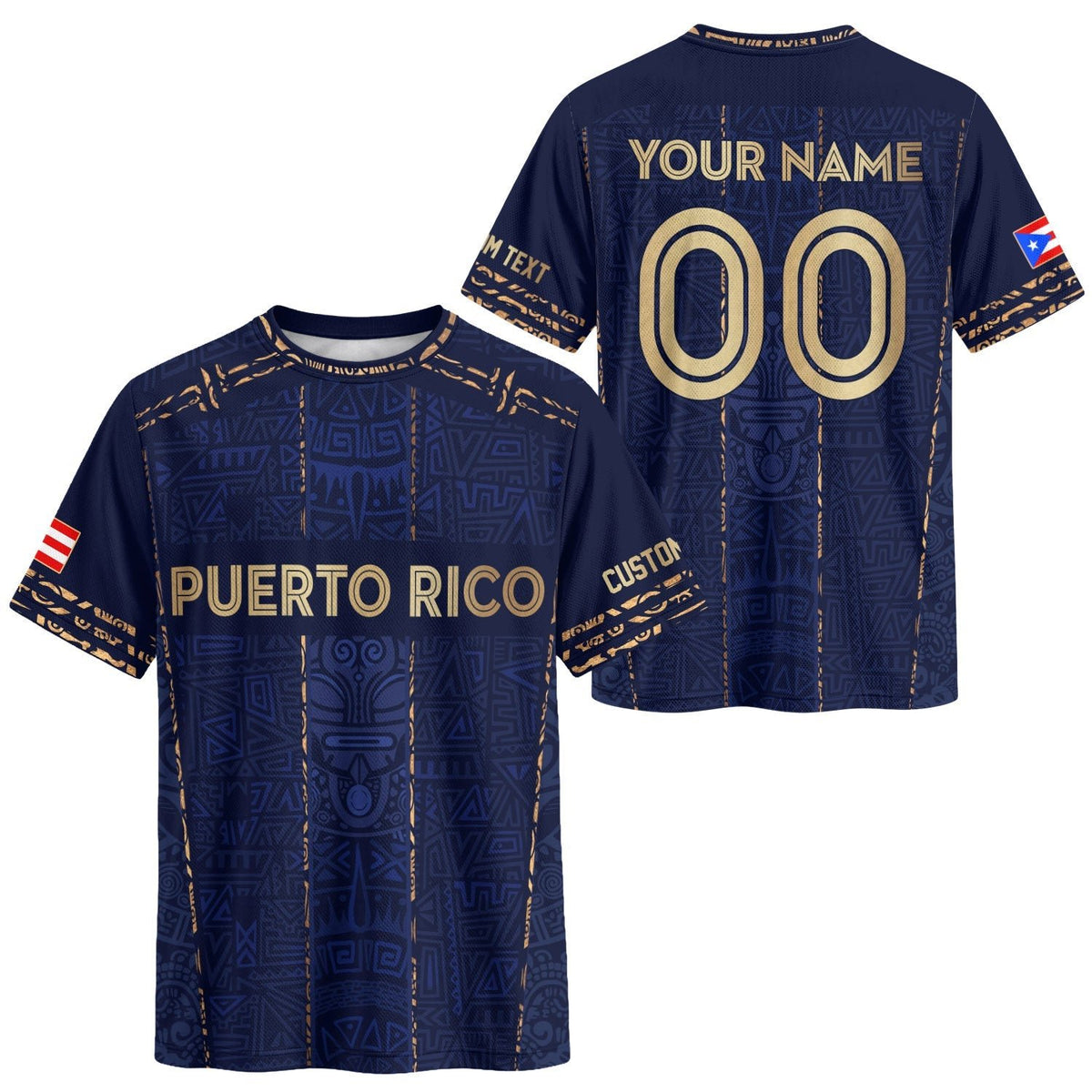 Heritage Navy-Gold Taino Symbols, Custom Puerto Rico Soccer Jersey for Men and Women, Puerto Rico Shirt, Personalized Football Jersey, Northryn Co.