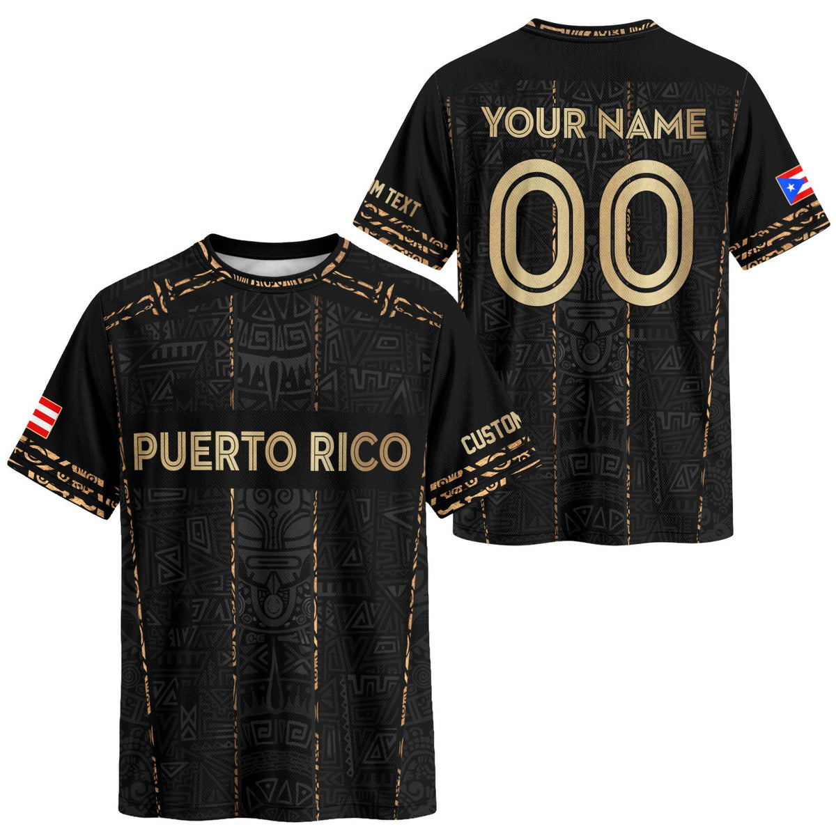 Custom Puerto Rico Soccer Jersey for Men and Women, Black Gold Taino Stripes, Puerto Rico Shirt with Personalized Football Jersey style, Northryn Co.