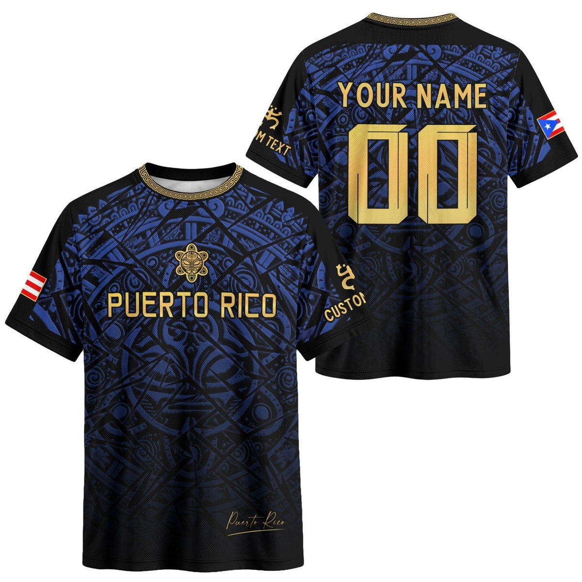 Custom Puerto Rico Soccer Jersey for Men and Women, Royal Gold Taino Sun Pride, Personalized Football Jersey as a Puerto Rico Shirt, Northryn Co.