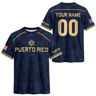 Custom Puerto Rico Soccer Jersey for Men and Women, Navy Taino Gold Pride, Puerto Rico Shirt with Personalized Football Jersey style, Northryn Co.