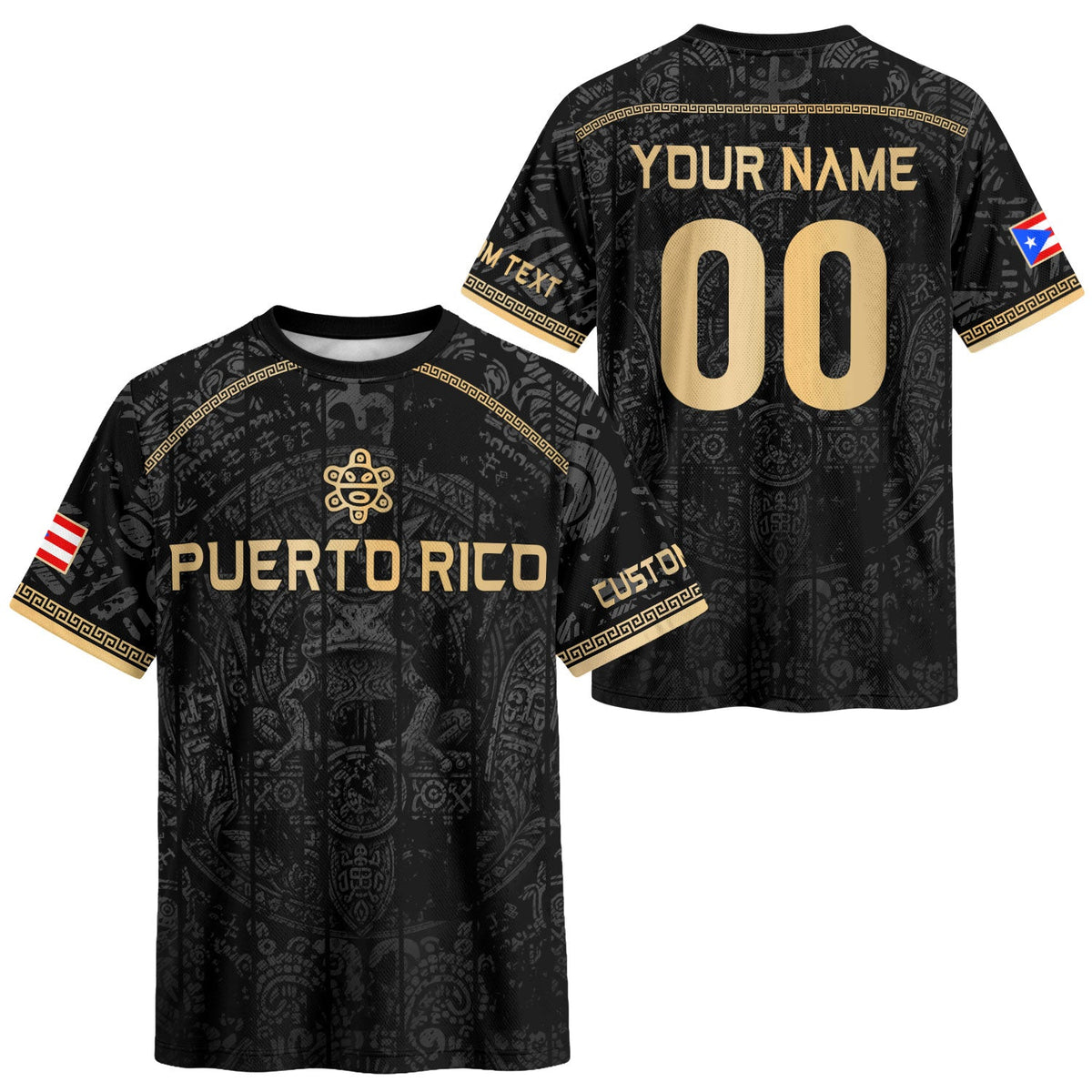 Custom Puerto Rico Soccer Jersey for Men and Women, Black Gold Taino Boricua Pride, Personalized Football Jersey as a Puerto Rico Shirt, Northryn Co.