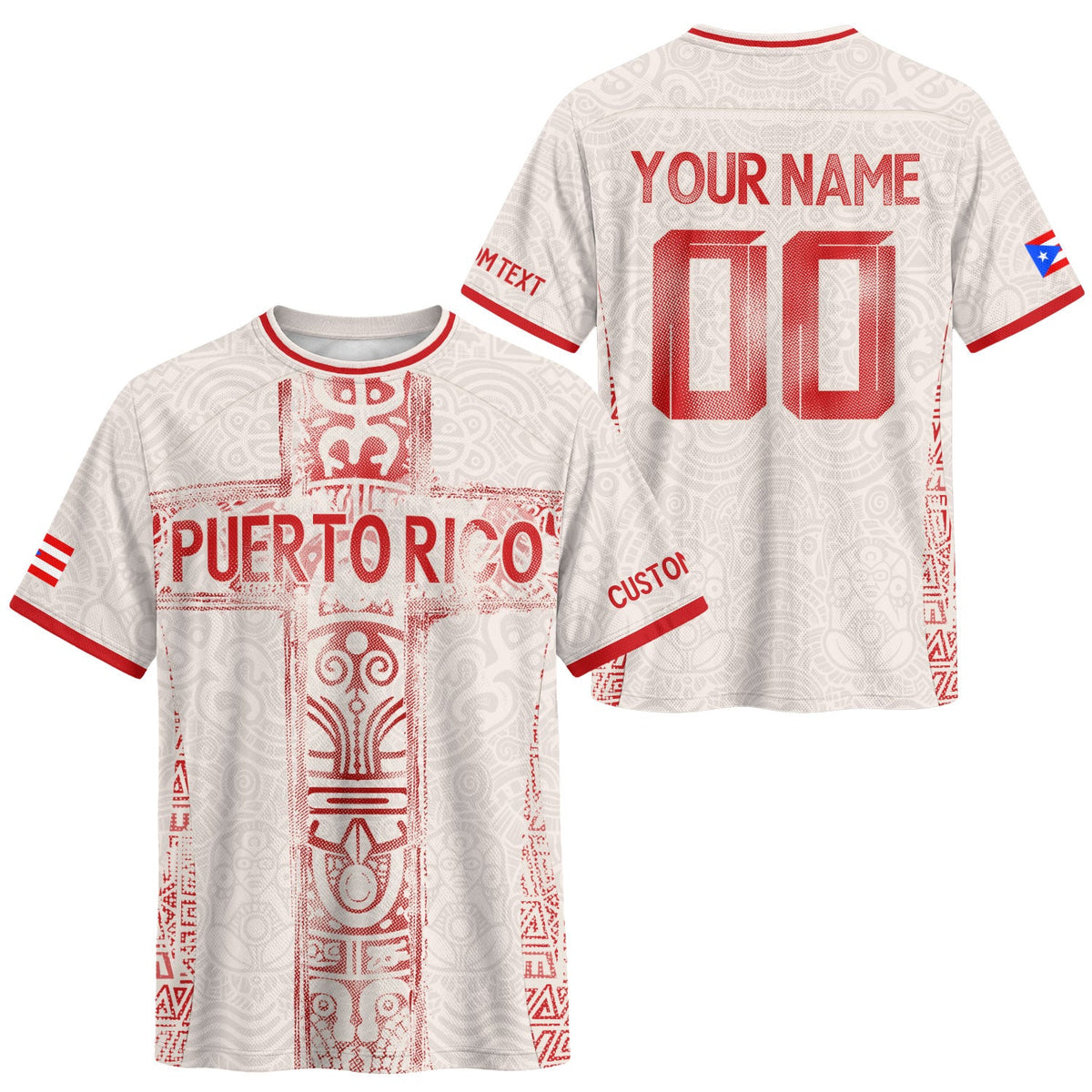 Vibrant Beige Red Outfit Style, Custom Puerto Rico Soccer Jersey for Men and Women, Personalized Football Jersey as a Puerto Rico Shirt, Northryn Co.