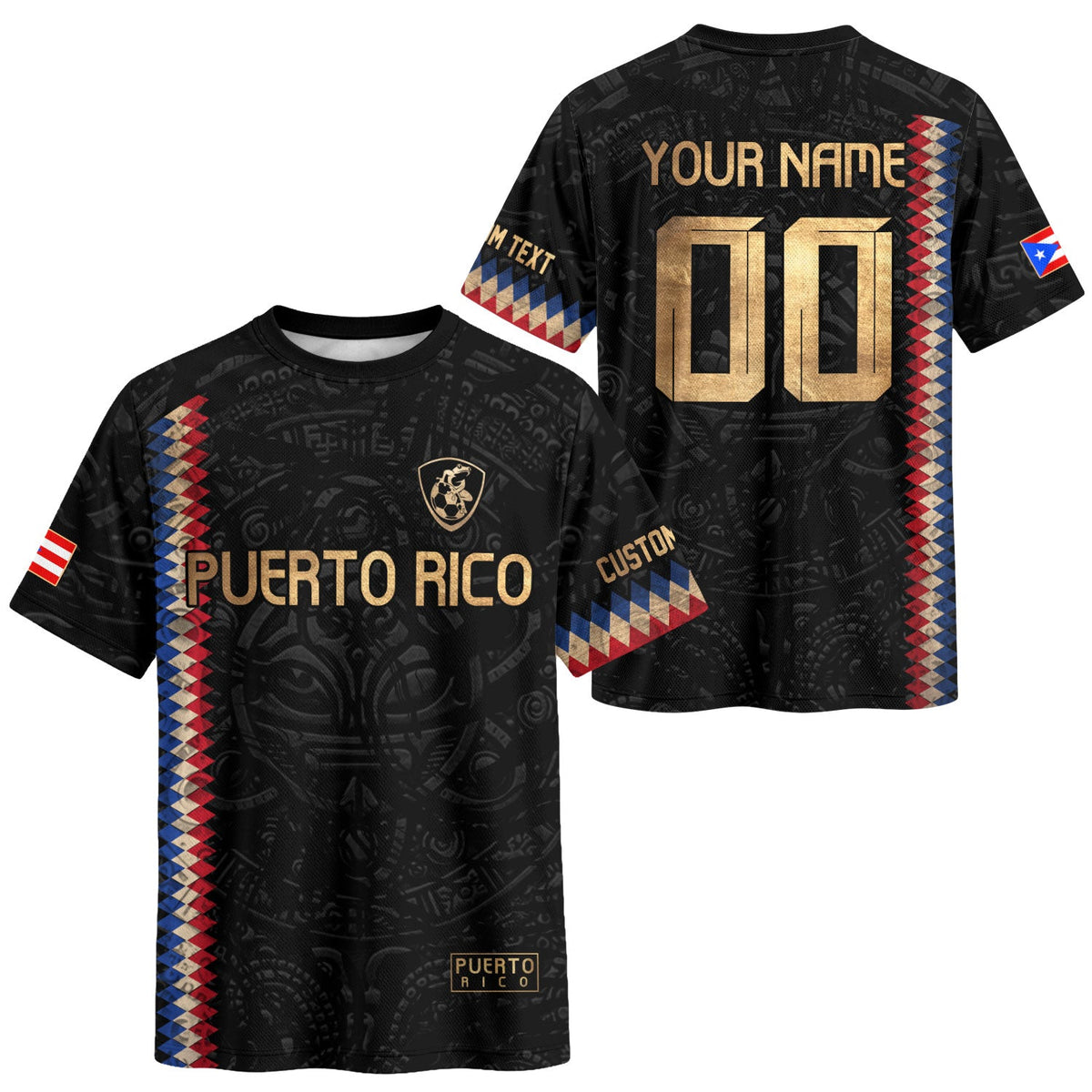 Bold Black Gold Style, Custom Puerto Rico Soccer Jersey for Men and Women, Personalized Football Jersey with Puerto Rico Shirt Appeal, Northryn Co.