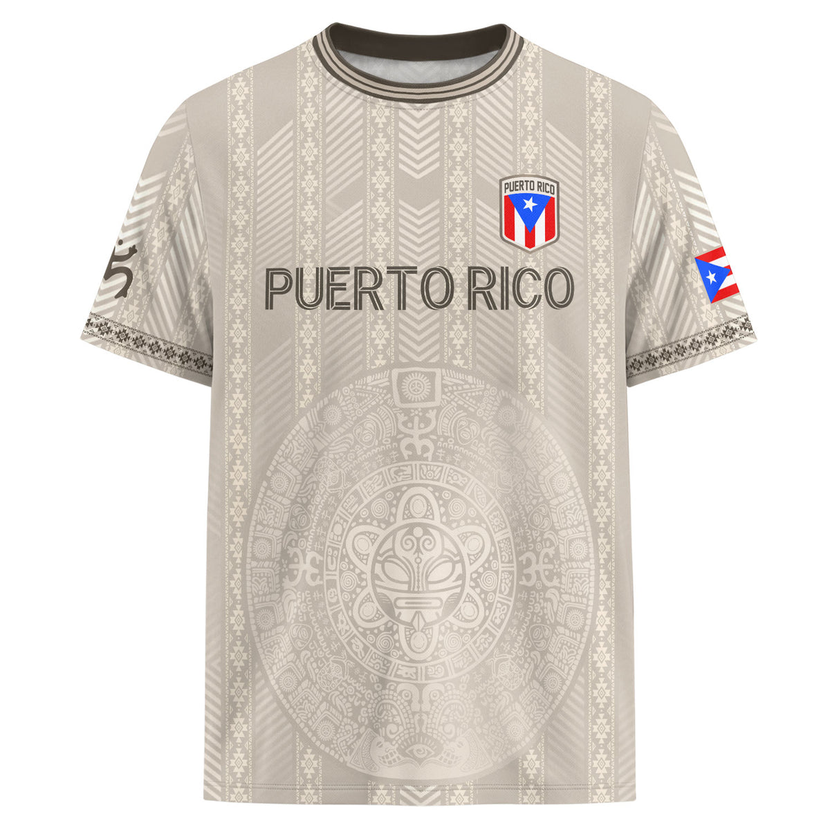 Taino Sun Crest Puerto Rico Soccer Jersey Men Beige Light Gray Heritage Graphic