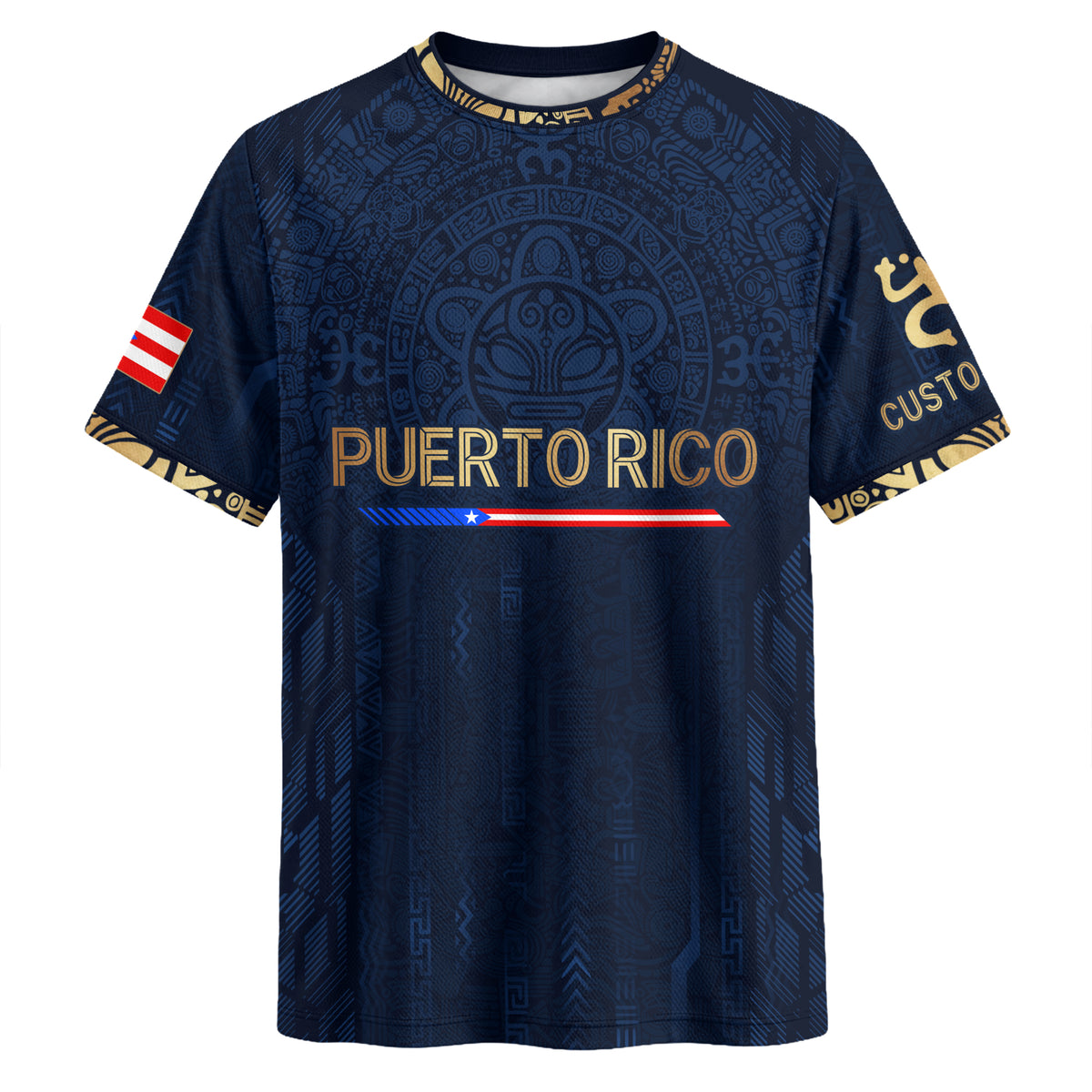 Custom Puerto Rico Soccer Jersey with Taino Sun for Men and Women, Navy Gold Boricua Flag Apparel, Top Puerto Rico Shirt and Puerto Rico Jersey, Northryn Co.