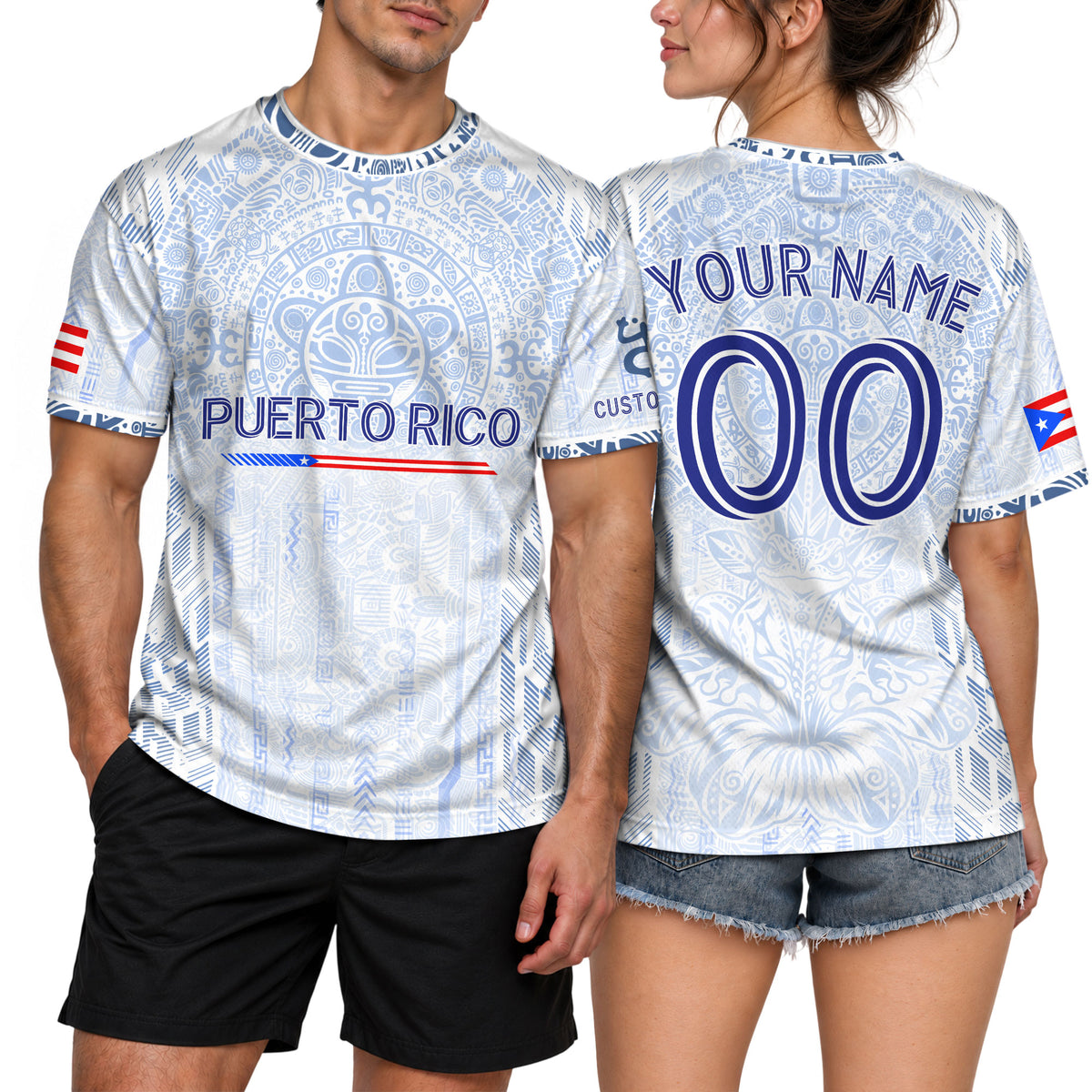 Custom Taino Sun White Blue Puerto Rico Soccer Jersey for Men and Women, Boricua Flag Apparel, Top Puerto Rico Jersey and Puerto Rico Shirt, Northryn Co.