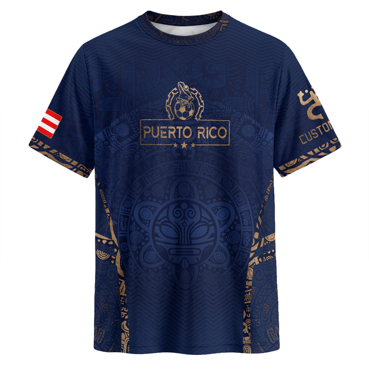 Custom Puerto Rico Soccer Jersey with Traditional Taino for Men and Women, Coqui Frog Sun Navy Puerto, Puerto Rico Jersey and Puerto Rico Shirt, Northryn Co.