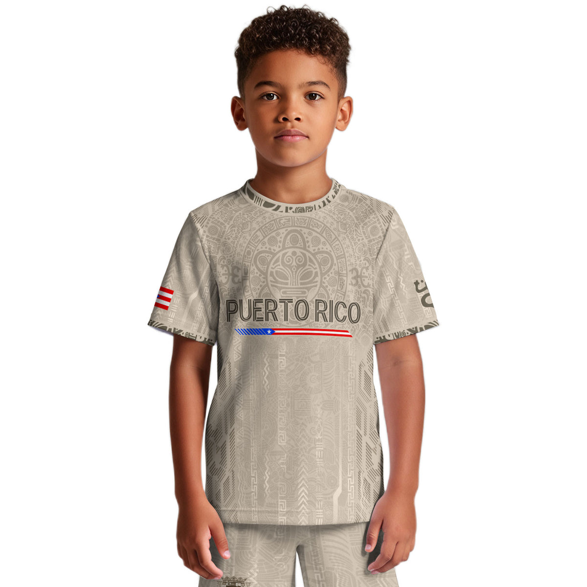 Authentic Youth Beige Puerto Rico Taino Sun Flag Athletic Team Soccer Jersey Shirt