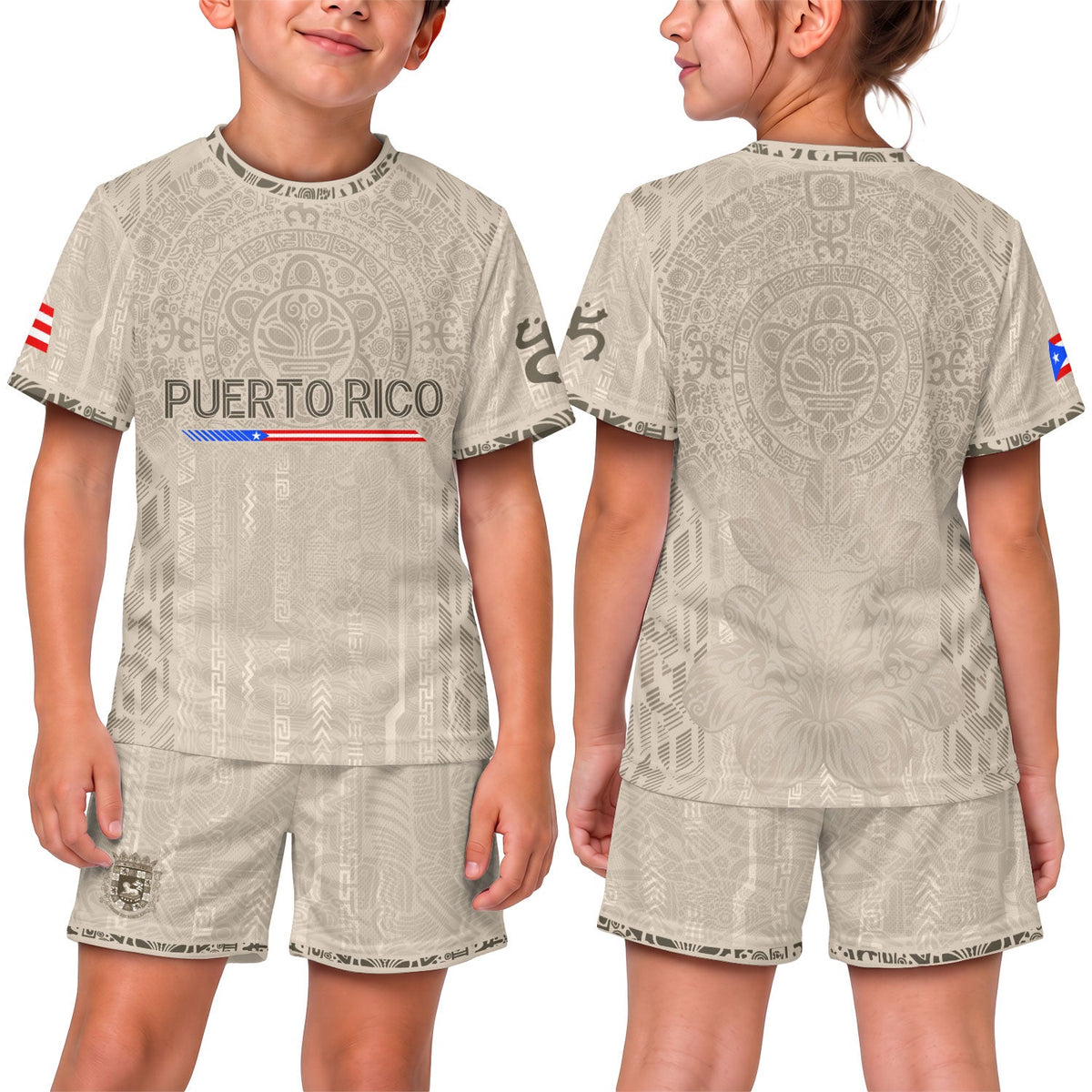 Kids Puerto Rico Soccer Jersey, Beige Taino Sun Boricua for Boy and Girl, Youth Soccer Jersey Inspired by Puerto Rico Kids Soccer Jersey, Northryn Co.