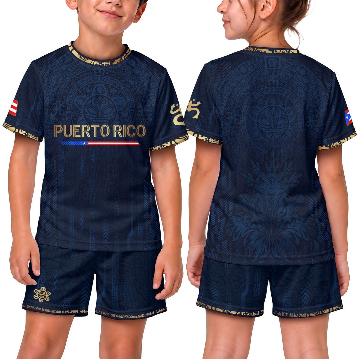 Navy Gold Taino, Kids Puerto Rico Soccer Jersey with Sun Boricua for Boy and Girl, Puerto Rico Kids Soccer Jersey, Youth Soccer Jersey, Northryn Co.
