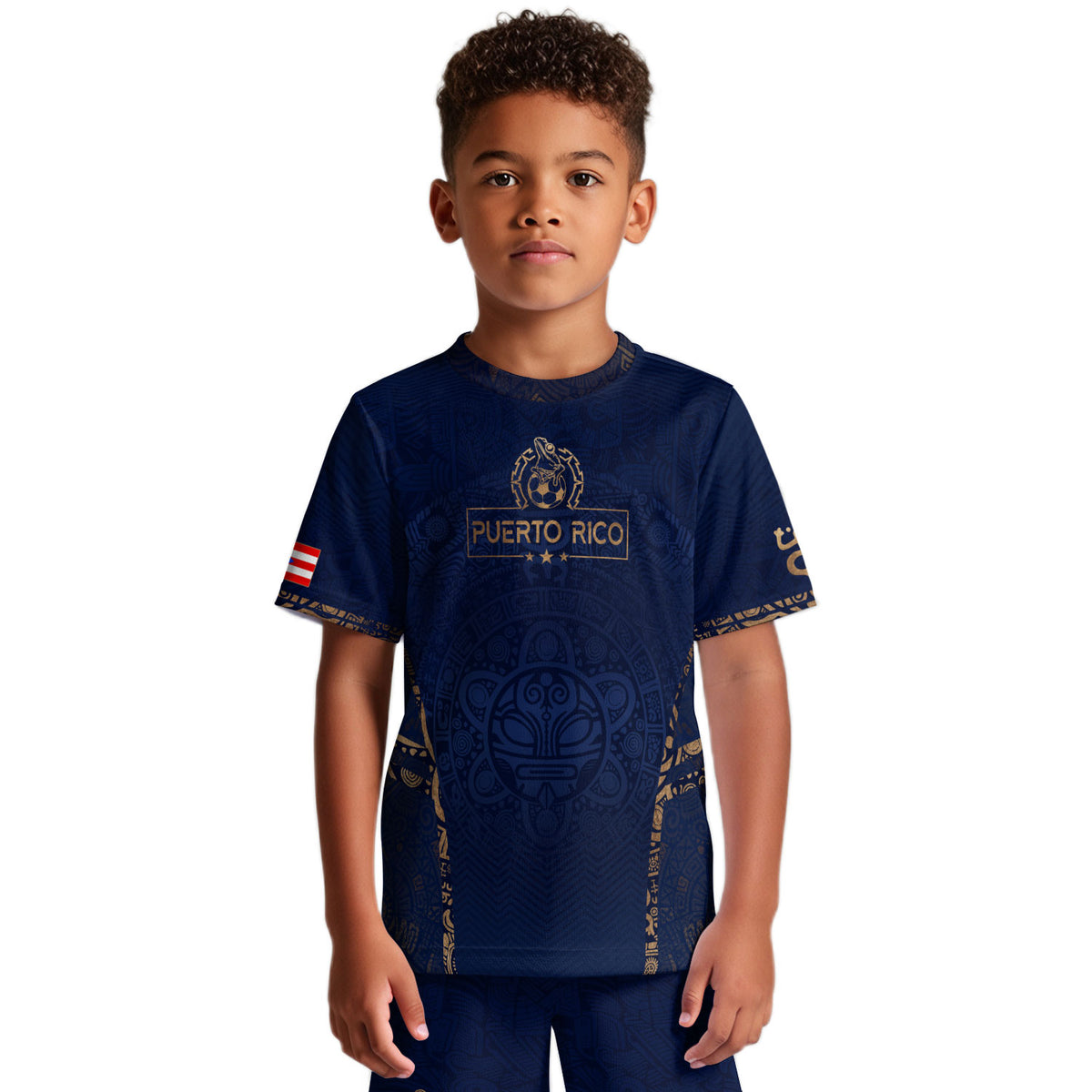 Puerto Rico Kids Soccer Jersey Shorts Set Navy Gold Boricua Taino Youth Football Outfit