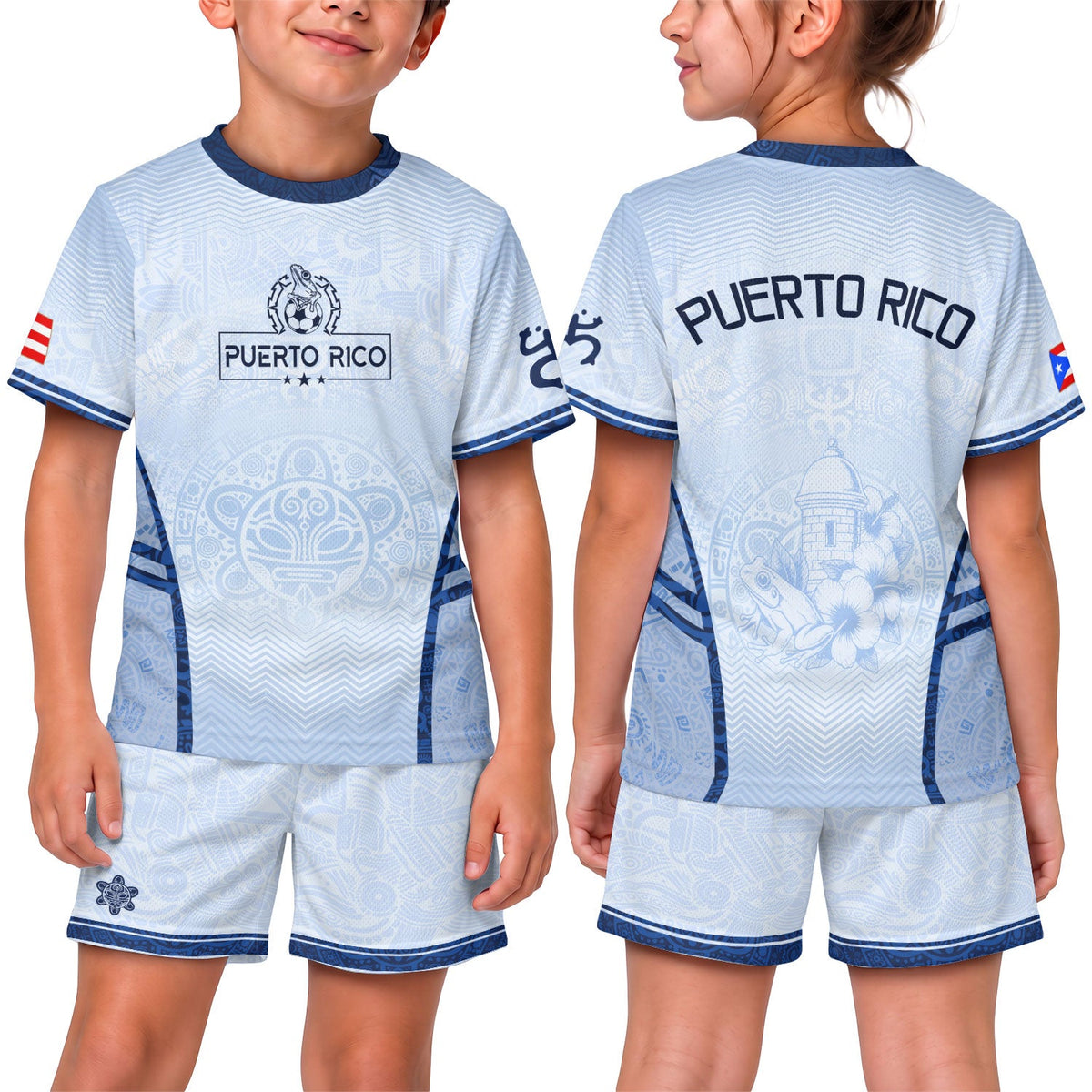 Kids Puerto Rico Soccer Jersey for Boy and Girl, Shorts Set White Boricua Taino, Youth Soccer Jersey with Puerto Rico Kids Soccer Jersey, Northryn Co.