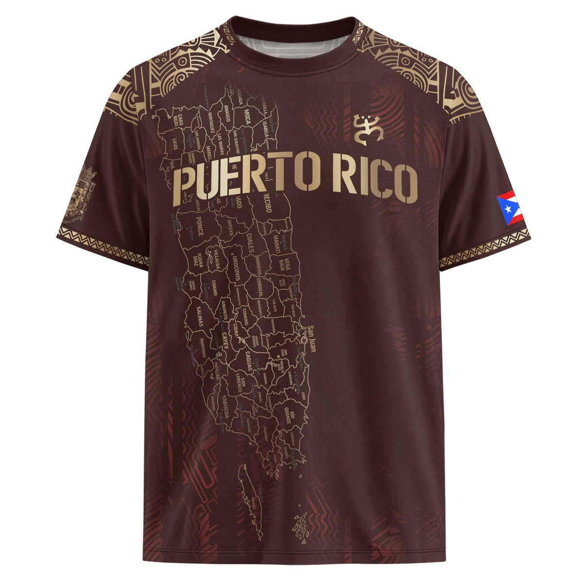 Map Graphic Maroon Gold Puerto Rico Soccer Jersey for Men and Women, Boricua Taino Heritage, Puerto Rico Shirt and Puerto Rico Jersey, Northryn Co.