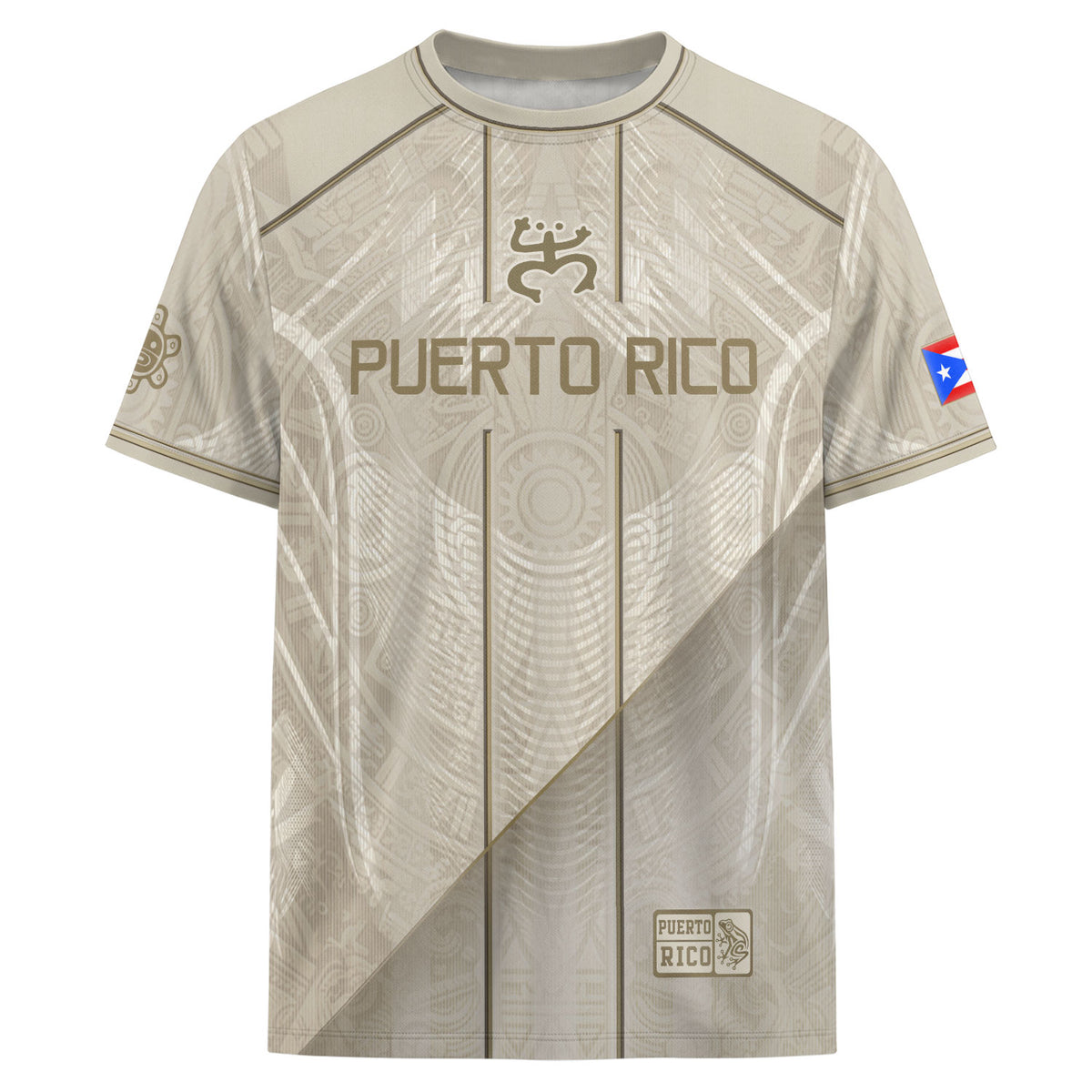 Beige Puerto Rico Soccer Jersey Men Boricua Taino Coqui Frog Culture Graphic