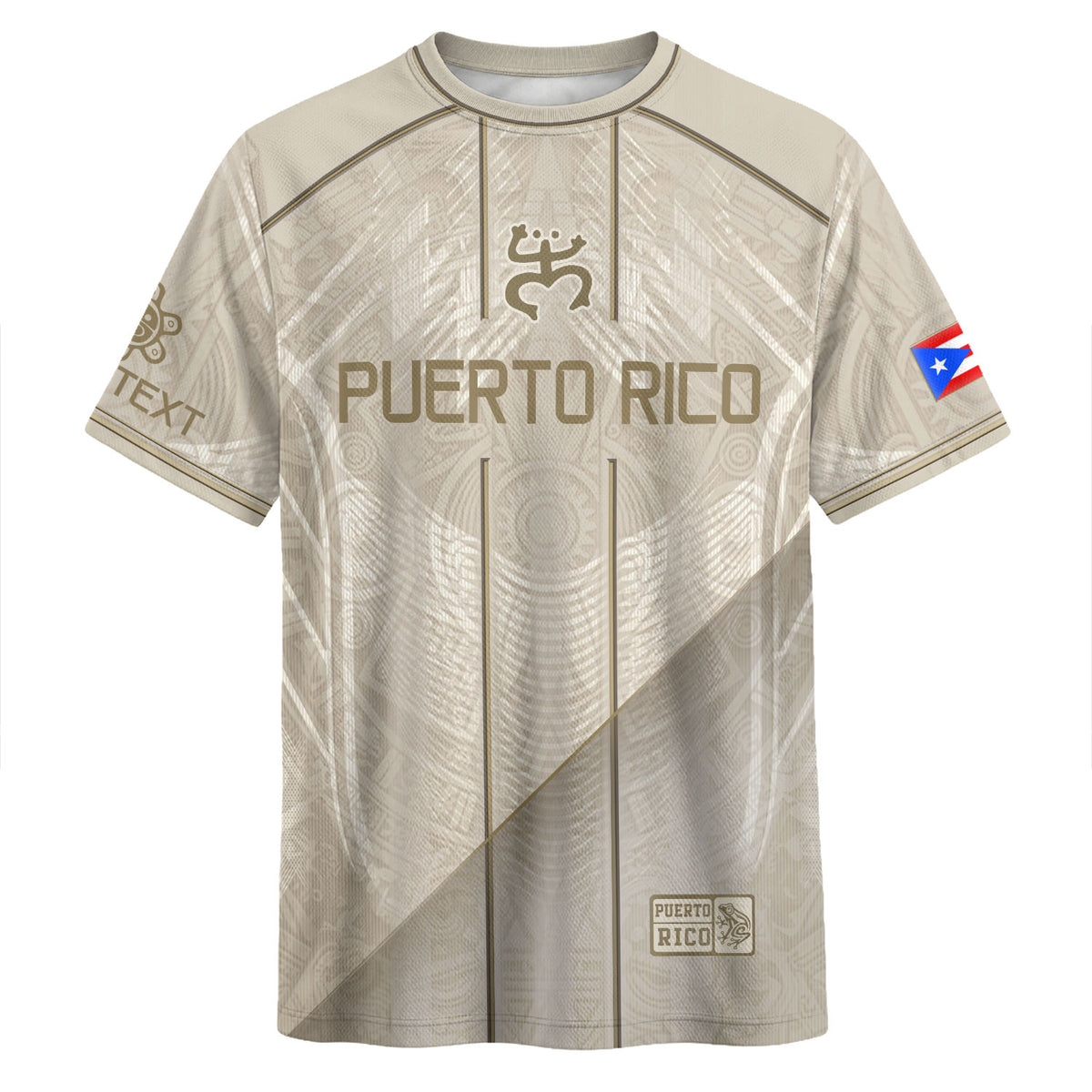 Custom Puerto Rico Soccer Jersey in Beige Boricua for Men and Women, Taino Coqui Frog Culture Graphic, Puerto Rico Shirt and Puerto Rico Jersey, Northryn Co.