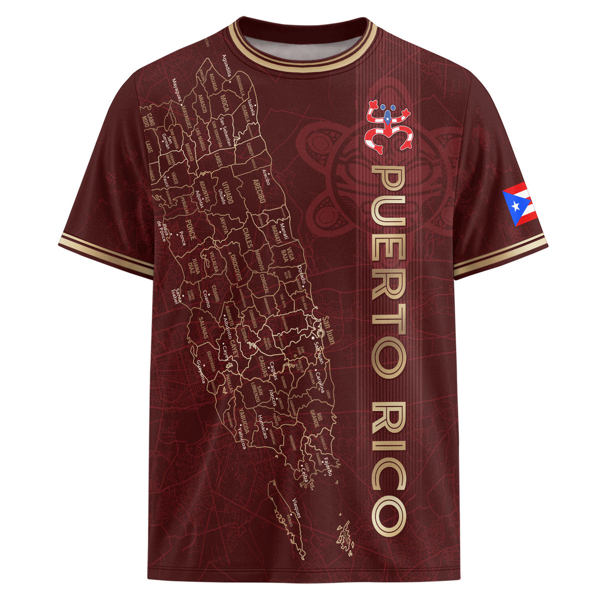 Maroon Puerto Rico Soccer Jersey Men Map Graphic Boricua Taino Culture Graphic