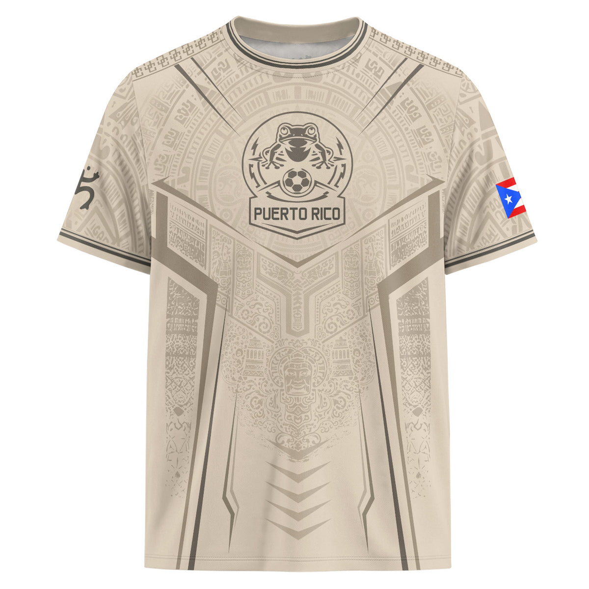 Puerto Rico Soccer Jersey Men Beige Taino Coqui Frog Heritage Patriotic Graphic Apparel