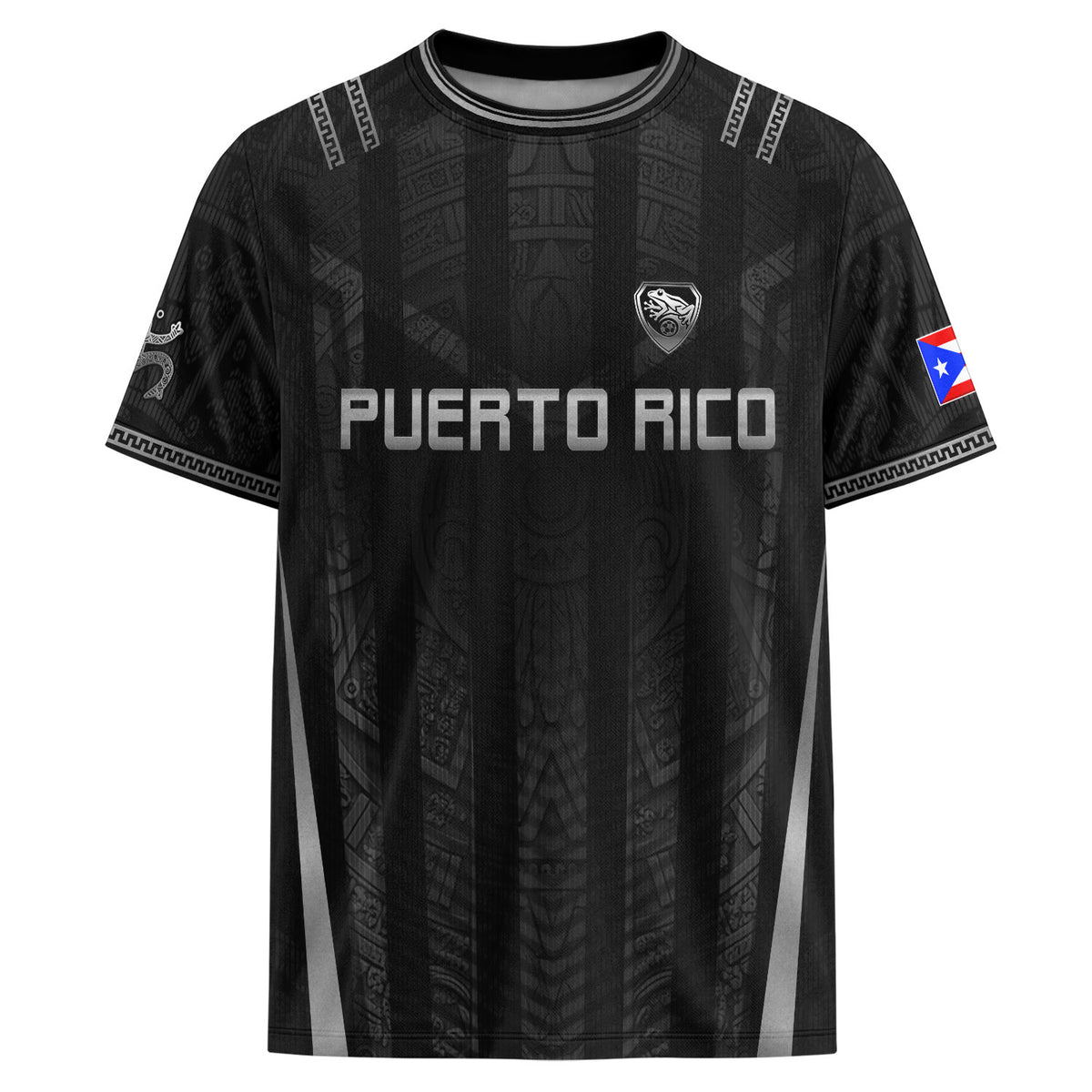 Puerto Rico Soccer Jersey Men Black Tribal Taino Pattern Coqui Frog Graphic