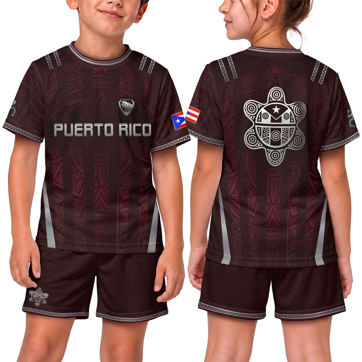 Traditional Maroon, Kids Puerto Rico Soccer Jersey with Taino for Boy and Girl, Puerto Rico Kids Soccer Jersey Meets Youth Soccer Jersey, Northryn Co.