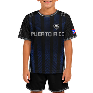 Navy Blue, Kids Puerto Rico Soccer Jersey with Striped Taino for Boy and Girl, Puerto Rico Kids Soccer Jersey Meets Youth Soccer Jersey, Northryn Co.