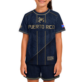 Kids Puerto Rico Soccer Jersey, Navy Gold Taino Coqui Sun Emblem for Boy and Girl, Youth Soccer Jersey, Puerto Rico Kids Soccer Jersey, Northryn Co.
