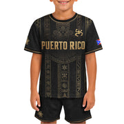 Black Gold, Kids Puerto Rico Soccer Jersey with Taino Symbols for Boy and Girl, Puerto Rico Kids Soccer Jersey Meets Youth Soccer Jersey, Northryn Co.