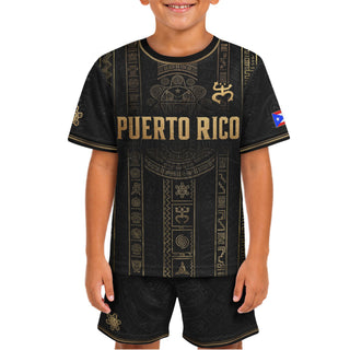 Black Gold, Kids Puerto Rico Soccer Jersey with Taino Symbols for Boy and Girl, Puerto Rico Kids Soccer Jersey Meets Youth Soccer Jersey, Northryn Co.