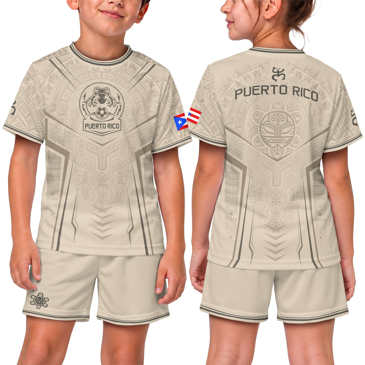 Kids Puerto Rico Soccer Jersey for Boy and Girl, Beige Taino Coqui Frog, Youth Soccer Jersey Inspired by Puerto Rico Kids Soccer Jersey, Northryn Co.