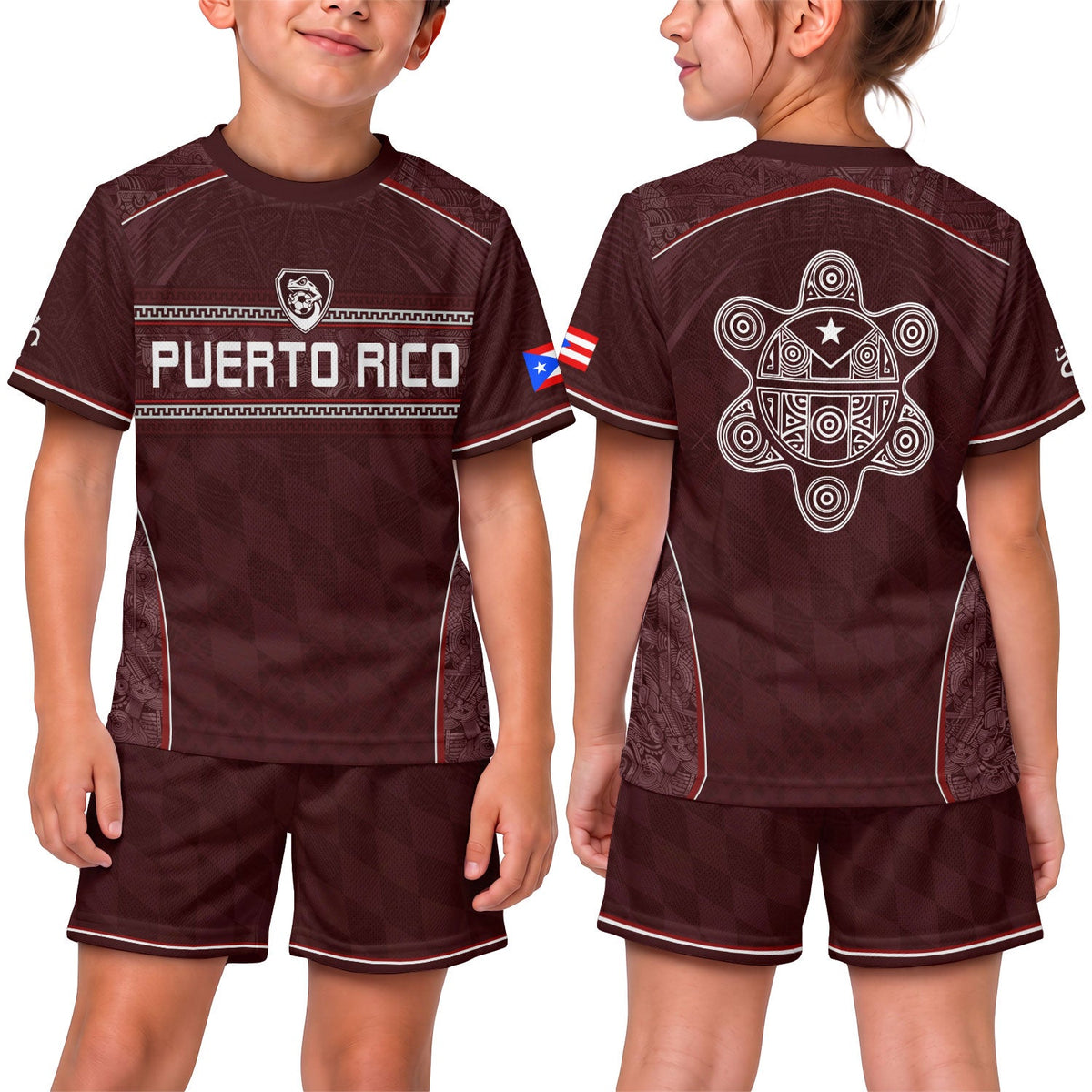 Maroon Taino, Kids Puerto Rico Soccer Jersey with Coqui Frog for Boy and Girl, Puerto Rico Kids Soccer Jersey Meets Youth Soccer Jersey, Northryn Co.