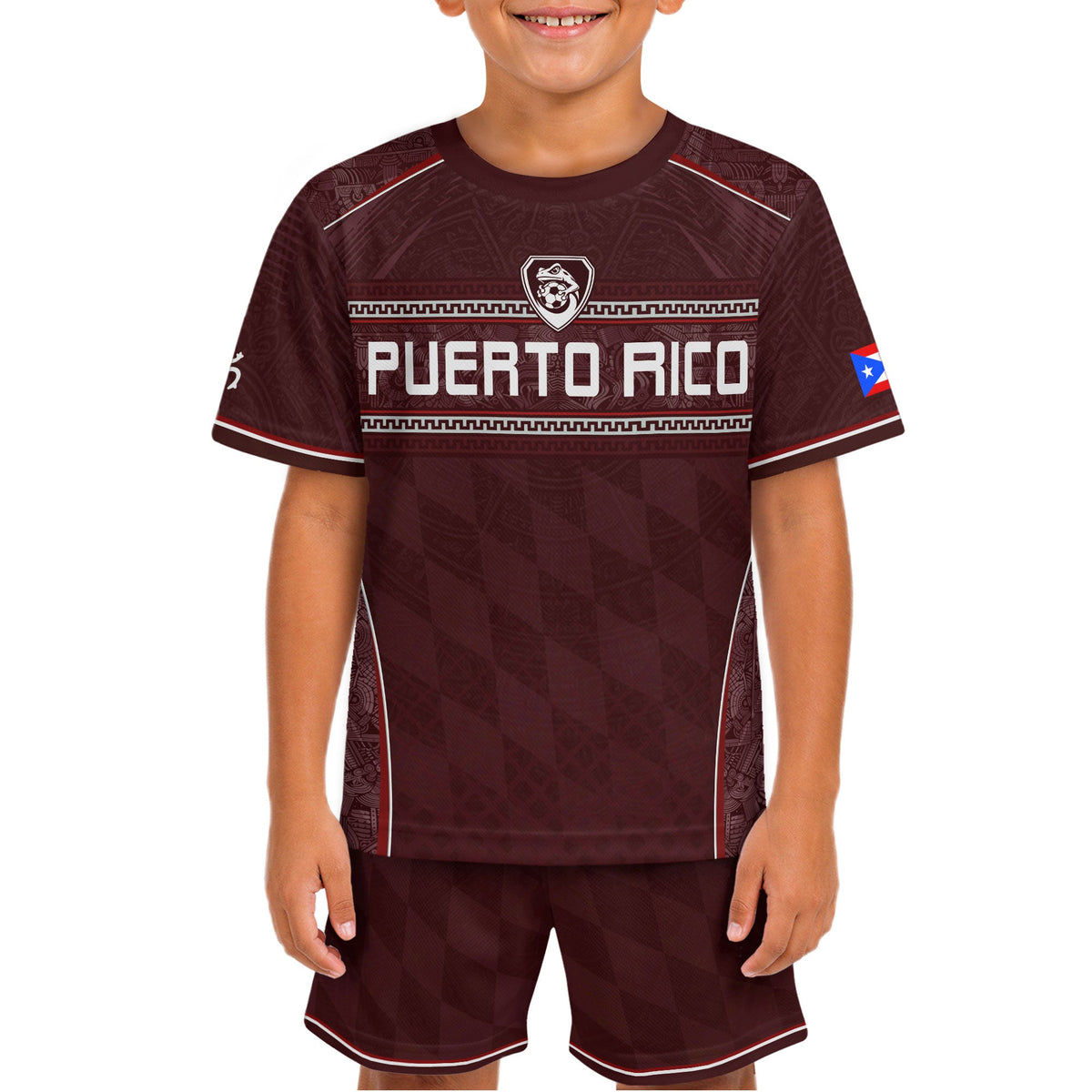 Maroon Taino, Kids Puerto Rico Soccer Jersey with Coqui Frog for Boy and Girl, Puerto Rico Kids Soccer Jersey Meets Youth Soccer Jersey, Northryn Co.