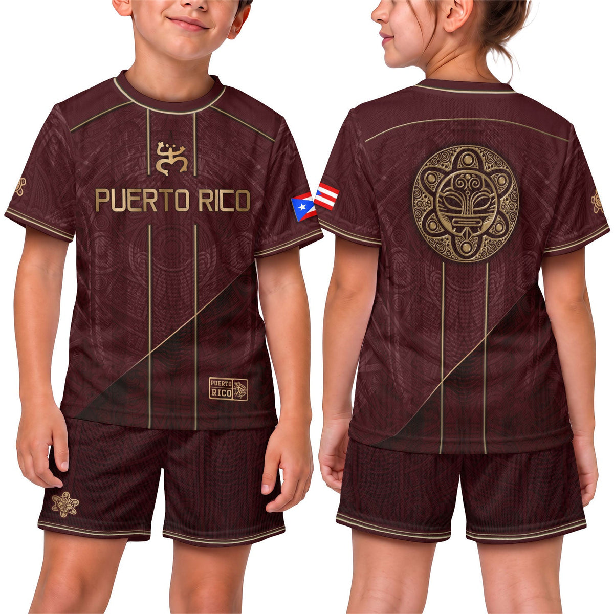 Bold Maroon Taino, Kids Puerto Rico Soccer Jersey with Coqui Frog for Boy and Girl, Puerto Rico Kids Soccer Jersey, Youth Soccer Jersey, Northryn Co.