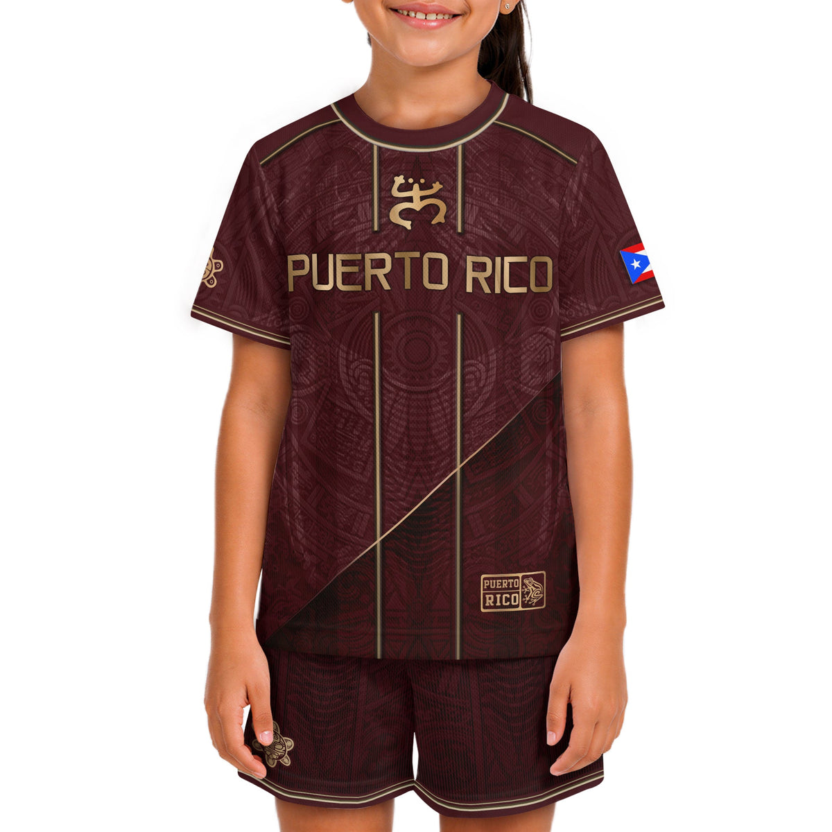 Bold Maroon Taino, Kids Puerto Rico Soccer Jersey with Coqui Frog for Boy and Girl, Puerto Rico Kids Soccer Jersey, Youth Soccer Jersey, Northryn Co.