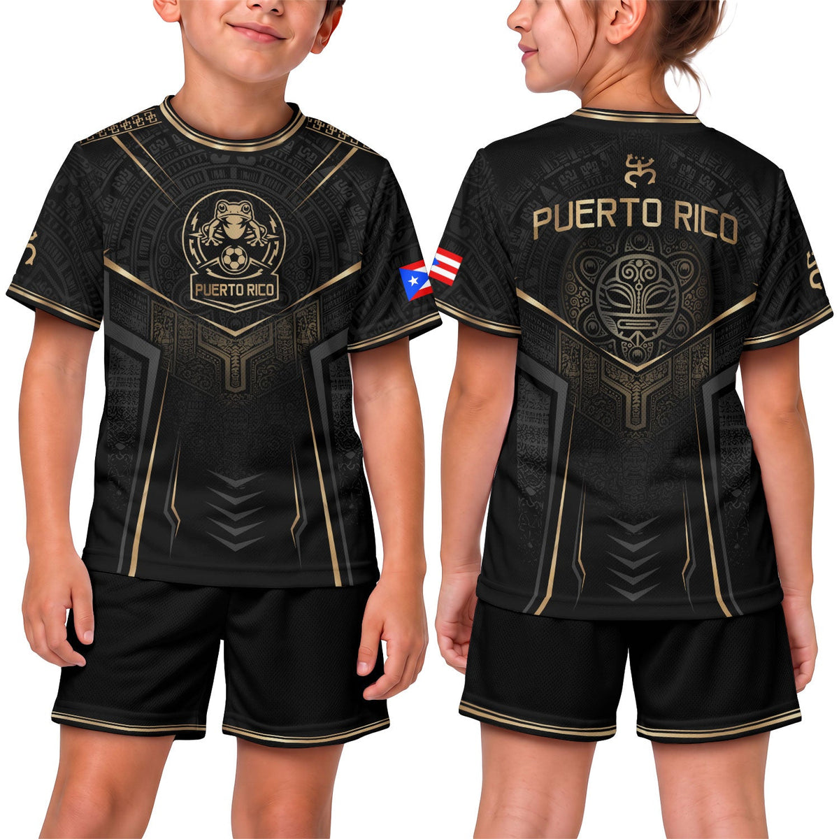 Kids Puerto Rico Soccer Jersey for Boy and Girl, Black Gold Boricua Pride, Youth Soccer Jersey with Puerto Rico Kids Soccer Jersey Pride, Northryn Co.